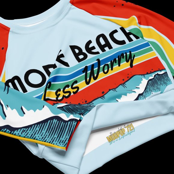 Long Sleeve Crop Top Beach Shirts Surf Shirt | MUDPUPs Beach More Worry Less - Picture 6 of 14